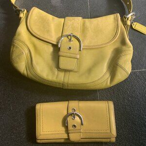 Classic Coach soft leather yellow purse with coordinating wallet billfold